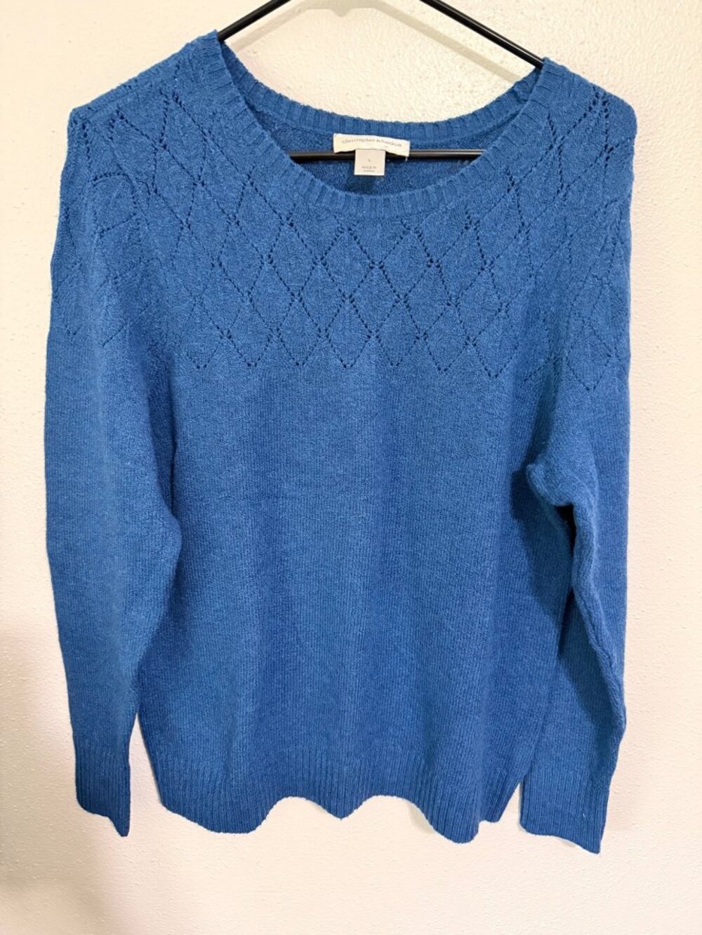 Christopher & Banks Sweater Blue Diamond Pointelle Yoke Womans L